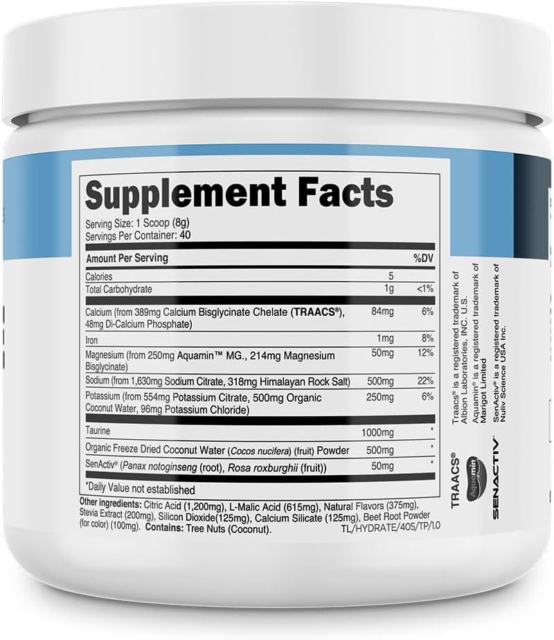 Electrolytes Powder – Hydration Powder Electrolytes with Coconut Water, Calcium,