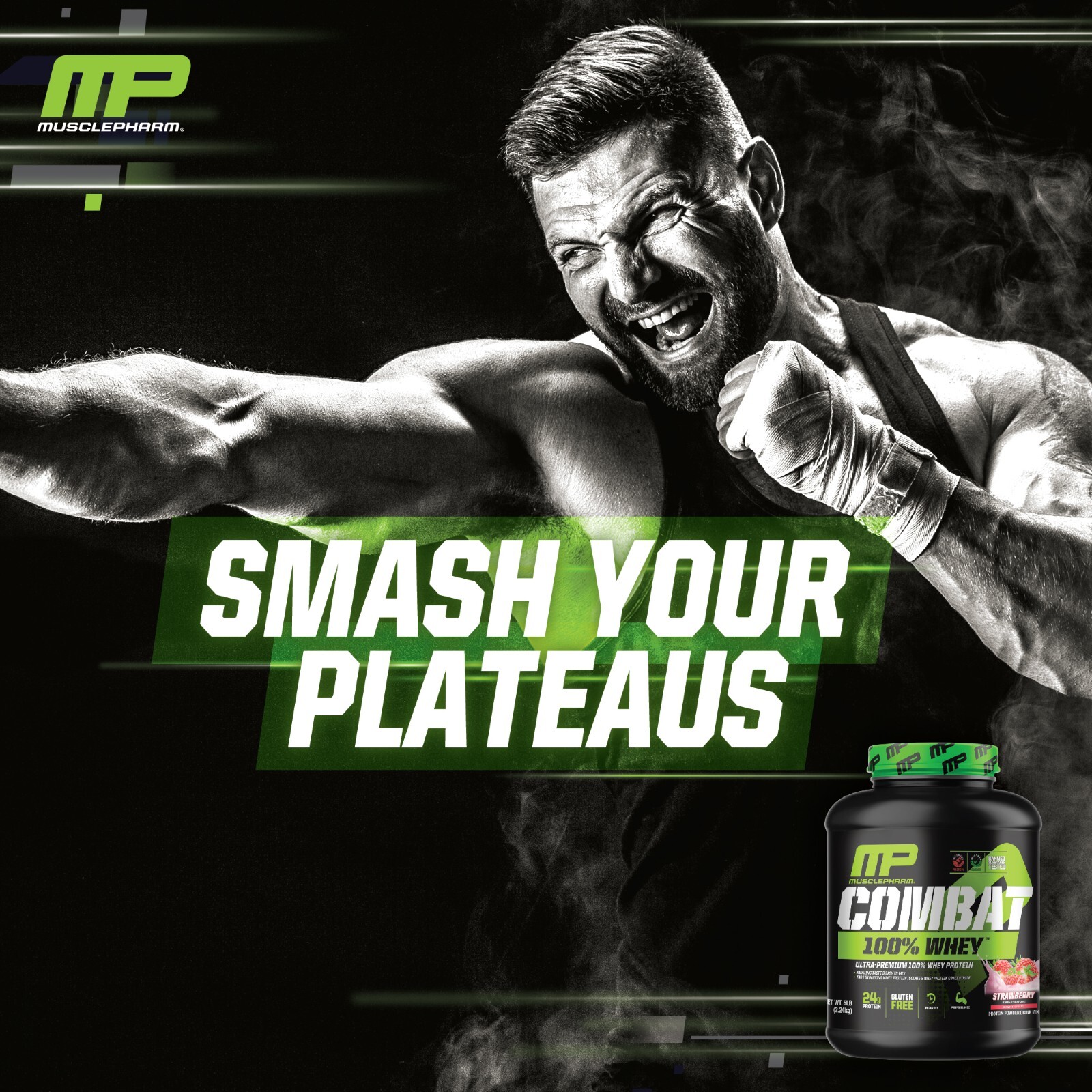MusclePharm Combat 100% Whey Protein Powder – 5 lb, 70 Servings, Strawberry