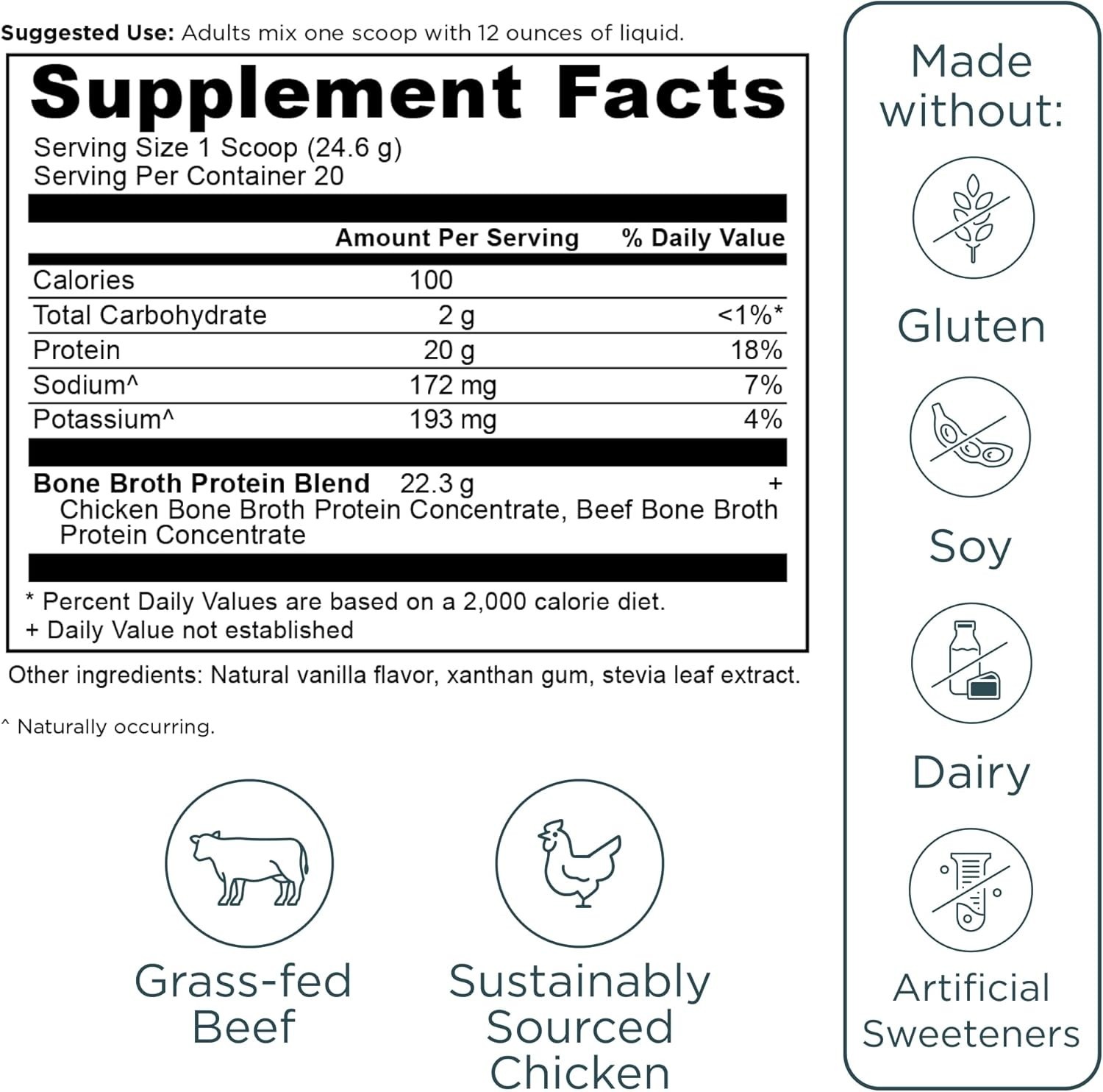 Ancient Nutrition Bone Broth Protein Powder Vanilla 20srv Grass Fed Collagen