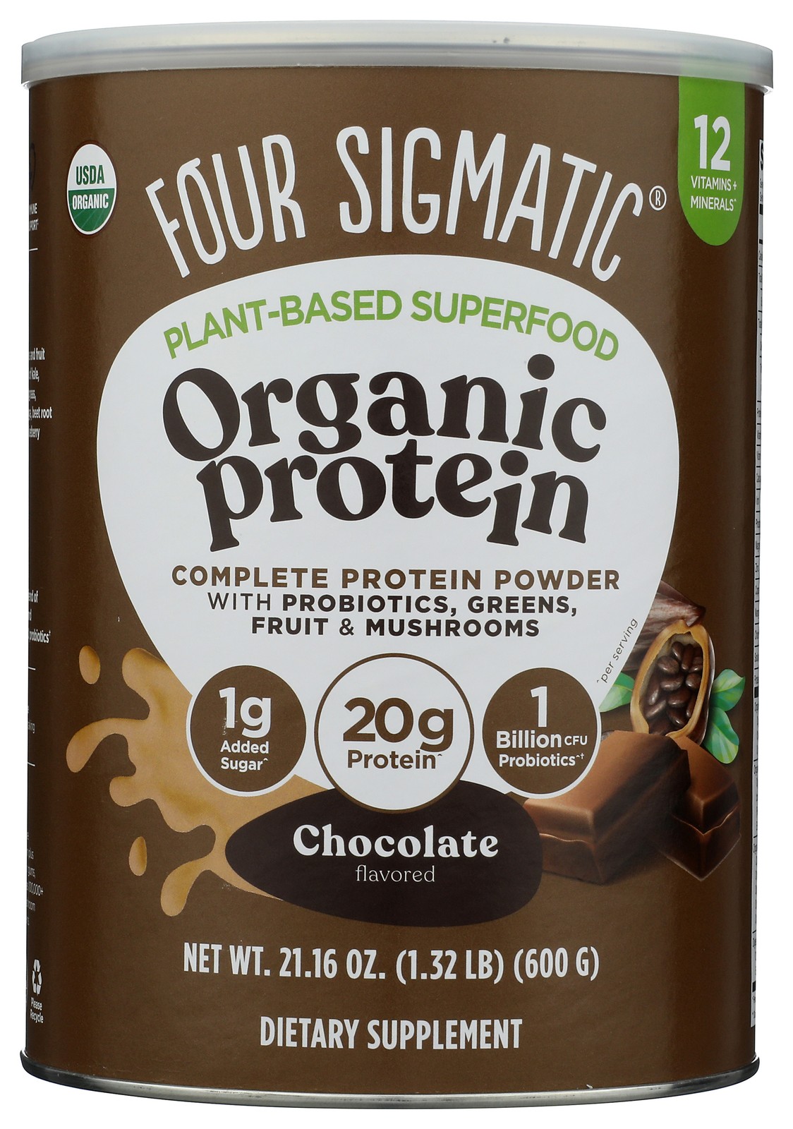Four Sigmatic Chocolate Organic Protein Powder Plant-Based 21.16 Oz 1 Pack
