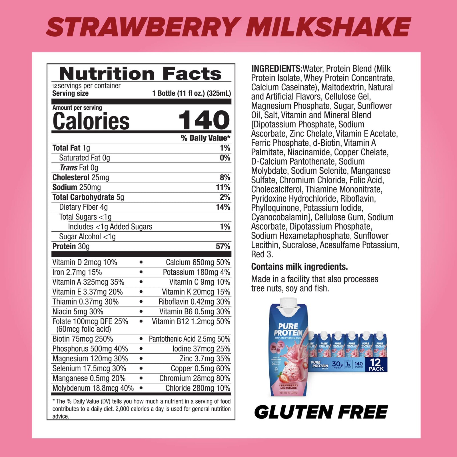 Pure Protein Strawberry 🍓 Protein Shake, 11 oz Bottles, (Pack of 12)