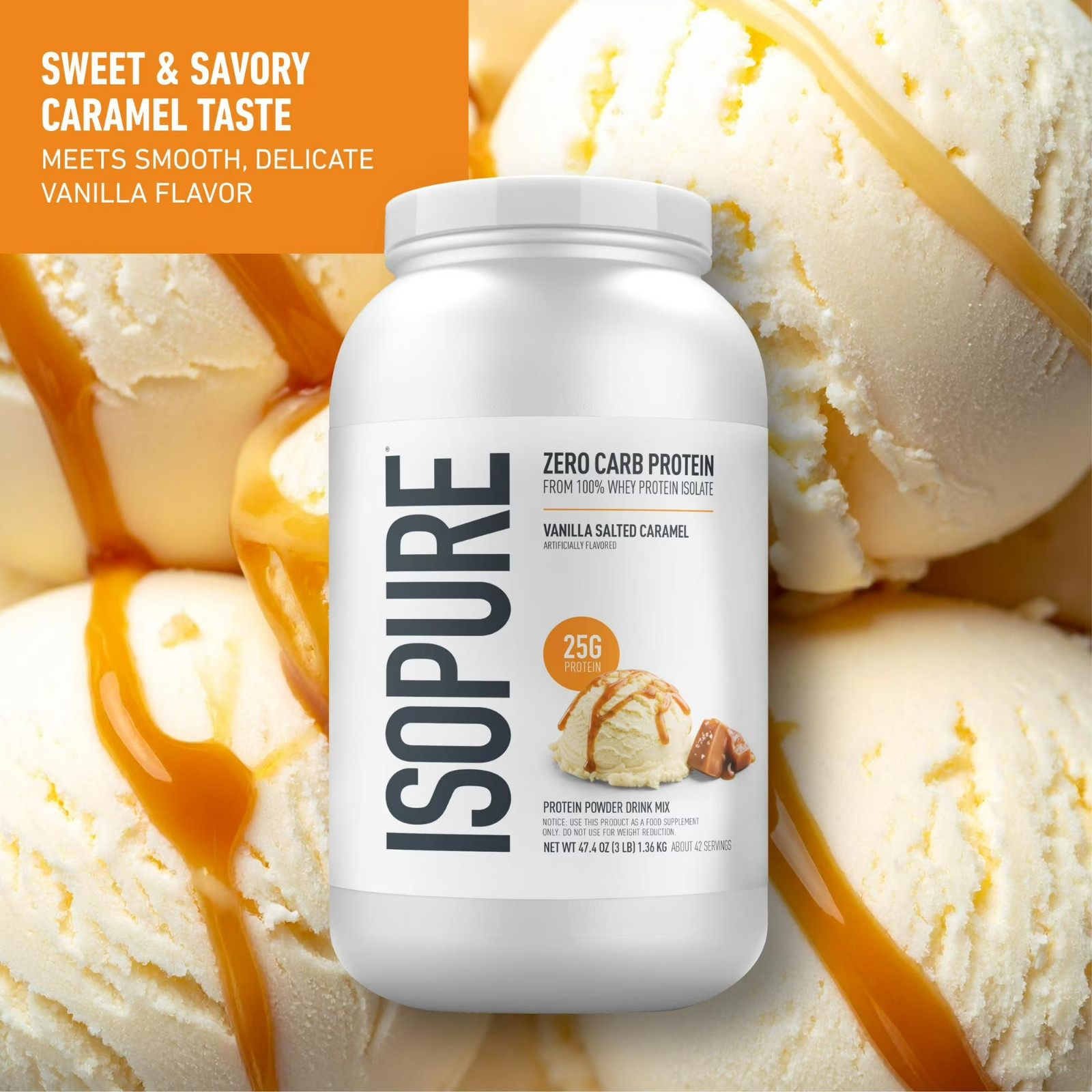 Isopure Zero Carb Whey Protein Isolate Vanilla Salted Caramel 3 lb 25g Protein