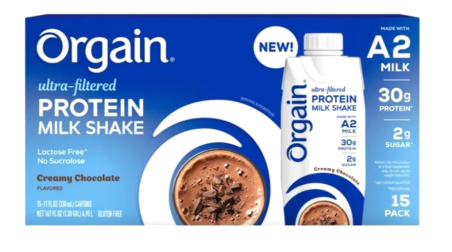 Orgain 30g Ultra Filtered A2 Milk Protein Shake, Chocolate, 11 fl oz, 15-count