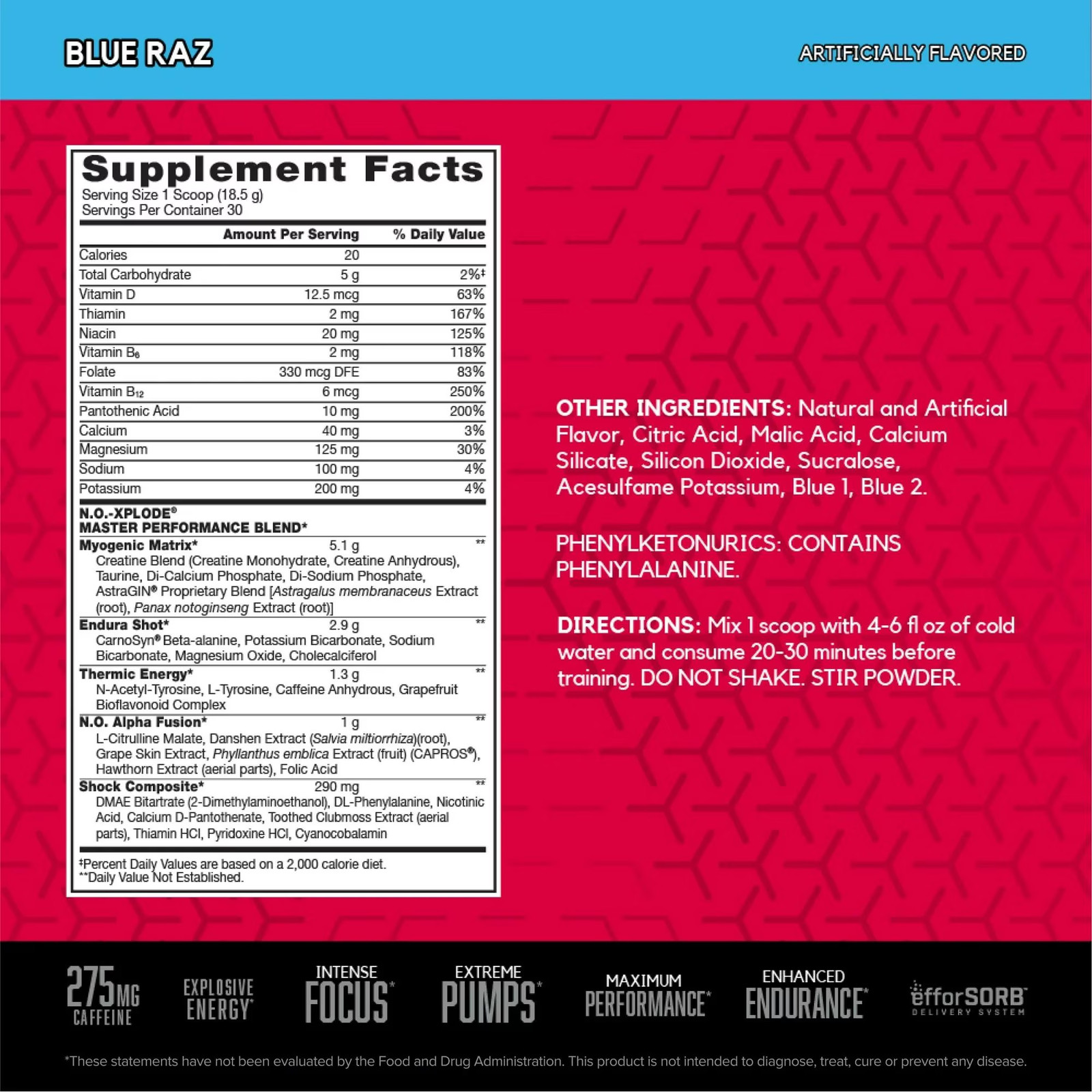 N.O.-Xplode – Blue Raz – 30 Servings