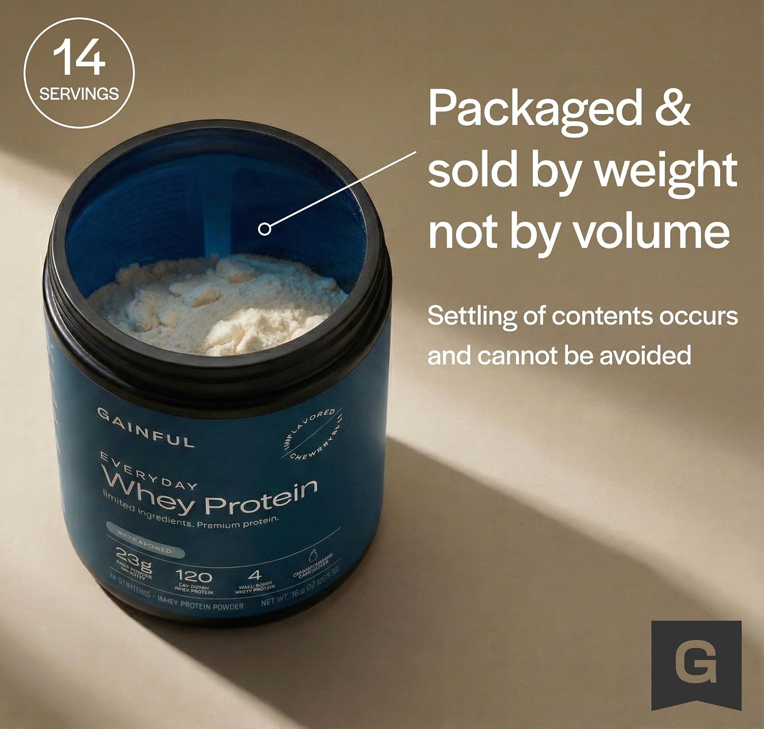 Gainful Everyday Whey Protein Powder, 23g Protein per Serving, Unflavored, Suppo