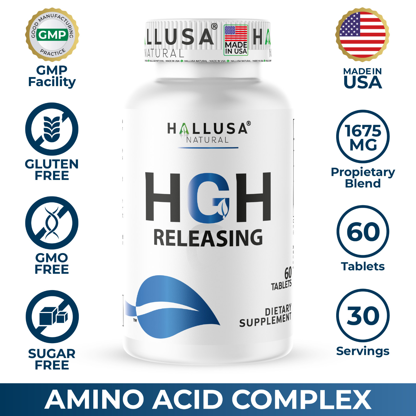 HGHBooster Natural Growth Support, Amino Acids Nitric Oxide Support – 60 Tablets