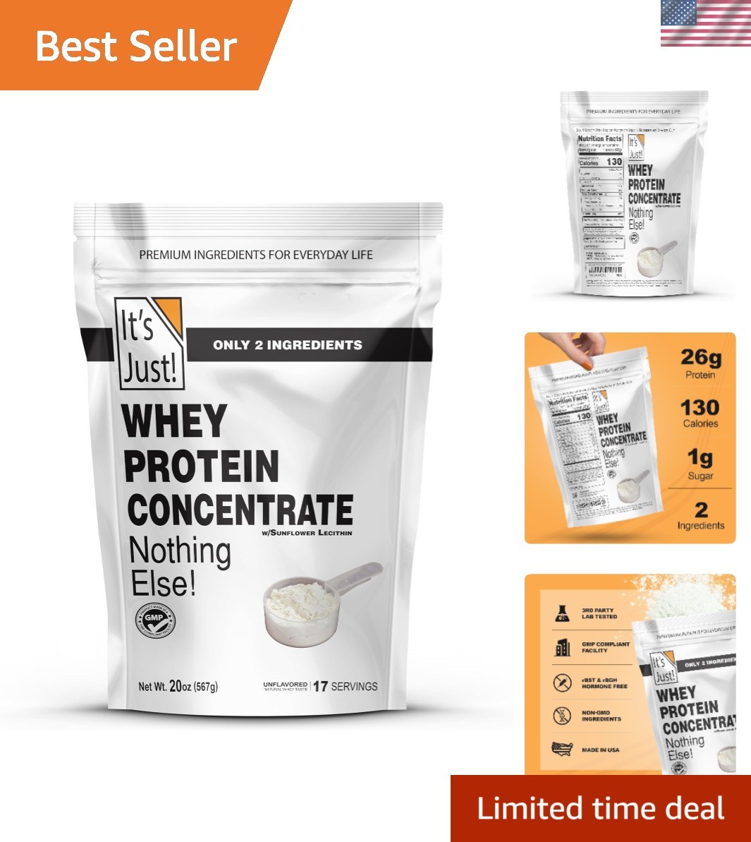 100% Whey Protein Concentrate – 1.25 lbs for Muscle Recovery & Post-Workout