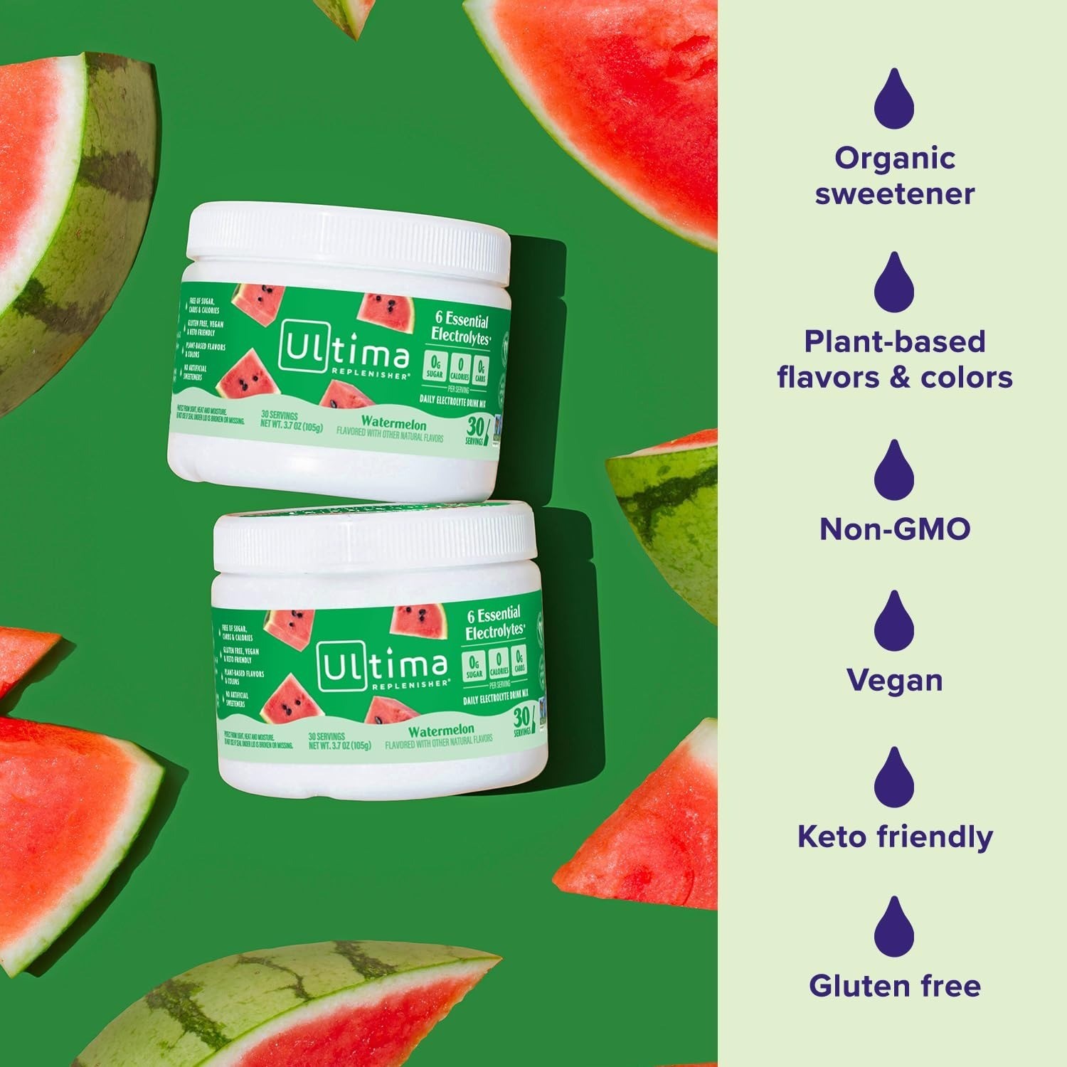 Ultima Replenisher Electrolyte Powder Drink Mix – Watermelon, 30 Servings