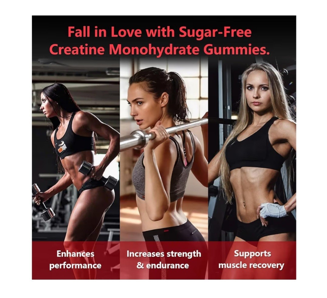 SLSOMU Creatine Monohydrate Gummies 5000mg Strawberry Vegan Sugar-Free 120ct