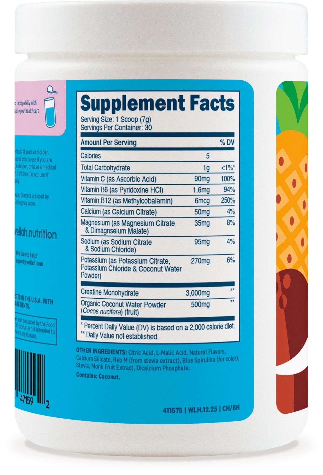 Wellah Creatine + Electrolytes Powder (Blue Hawaii) 30 Servings