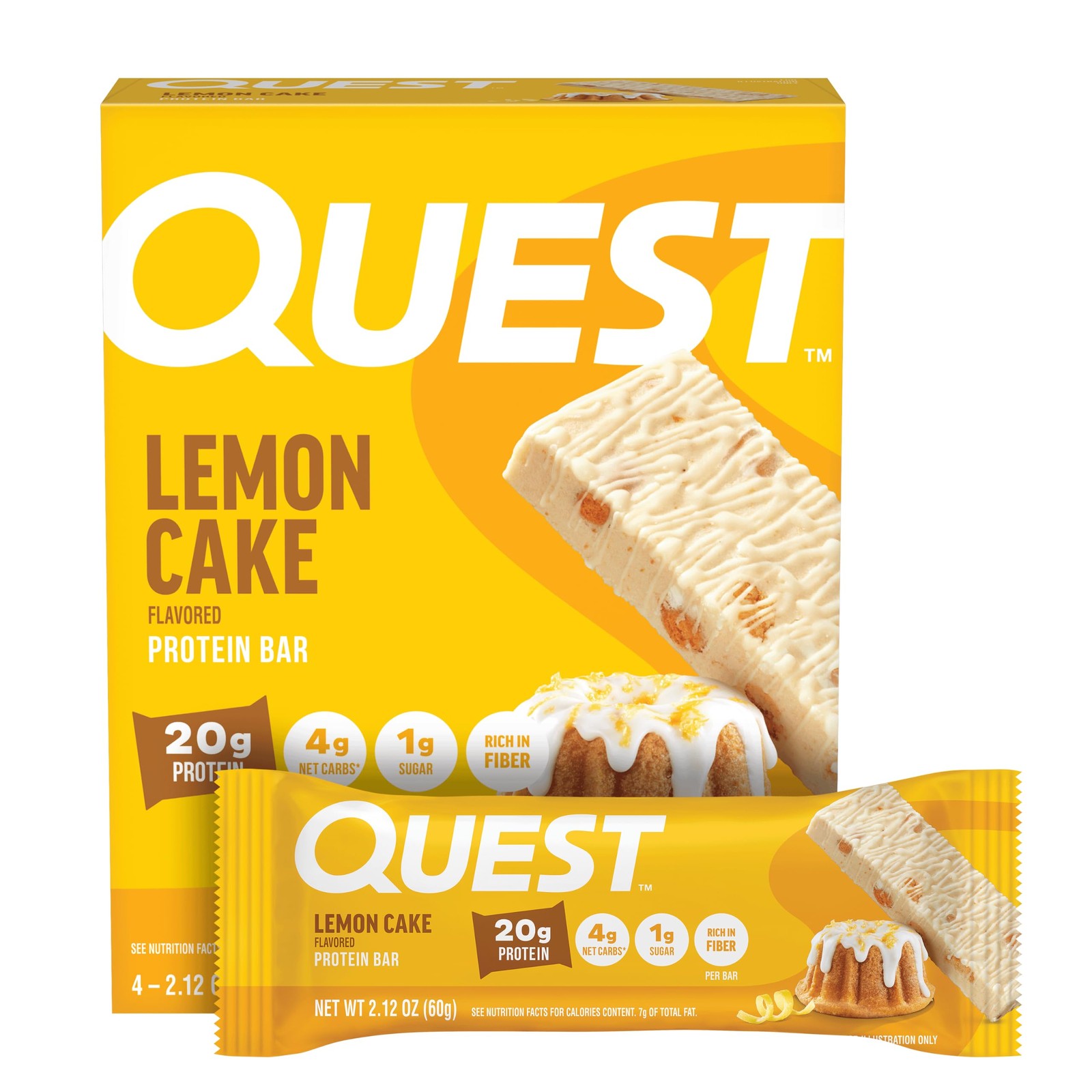 Quest Nutrition Lemon Cake Protein Bars, High Protein, 1 Count (Pack of 4)