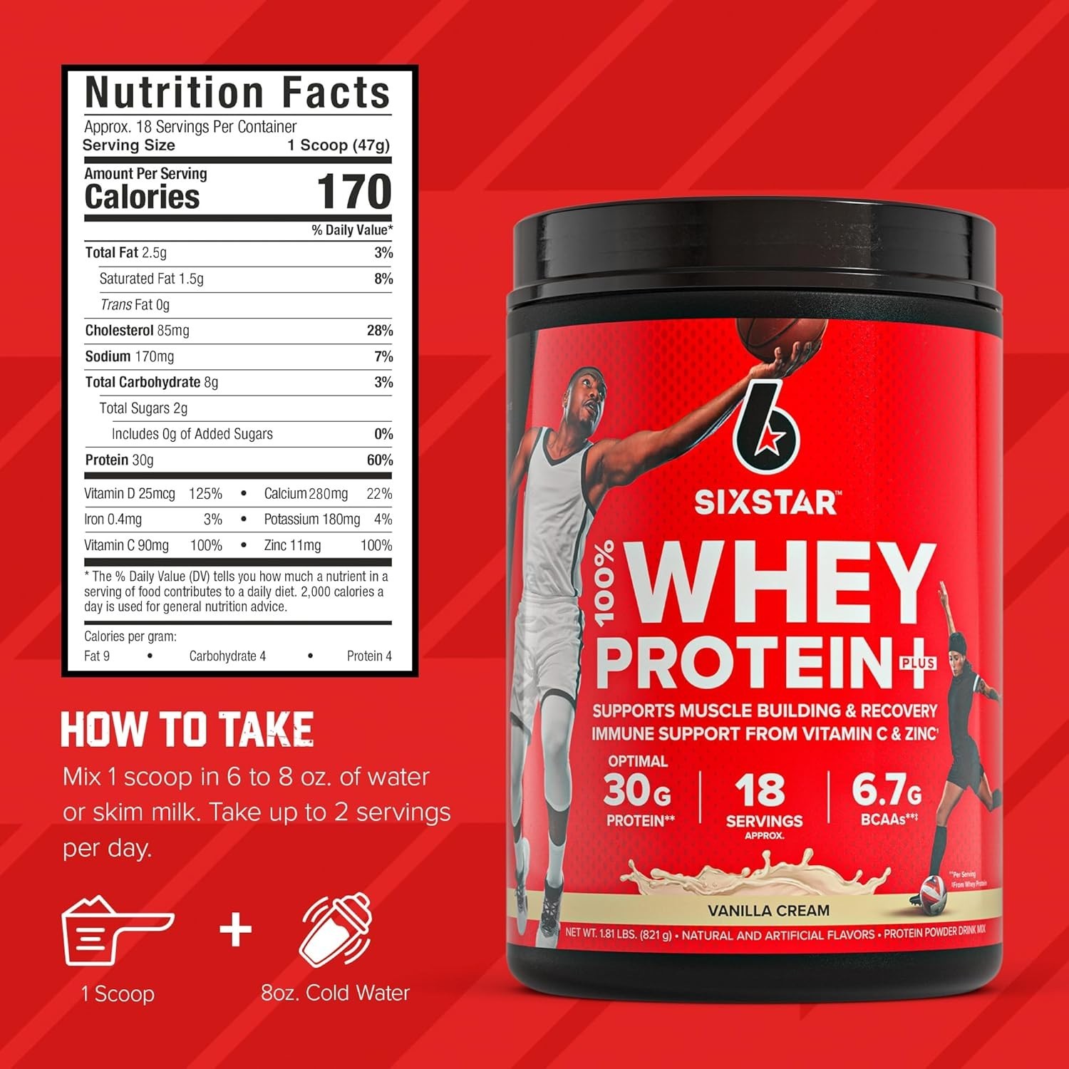 1.8 lbs Vanilla Cream Whey Protein with BCAAs – Ultimate Muscle Building Formula