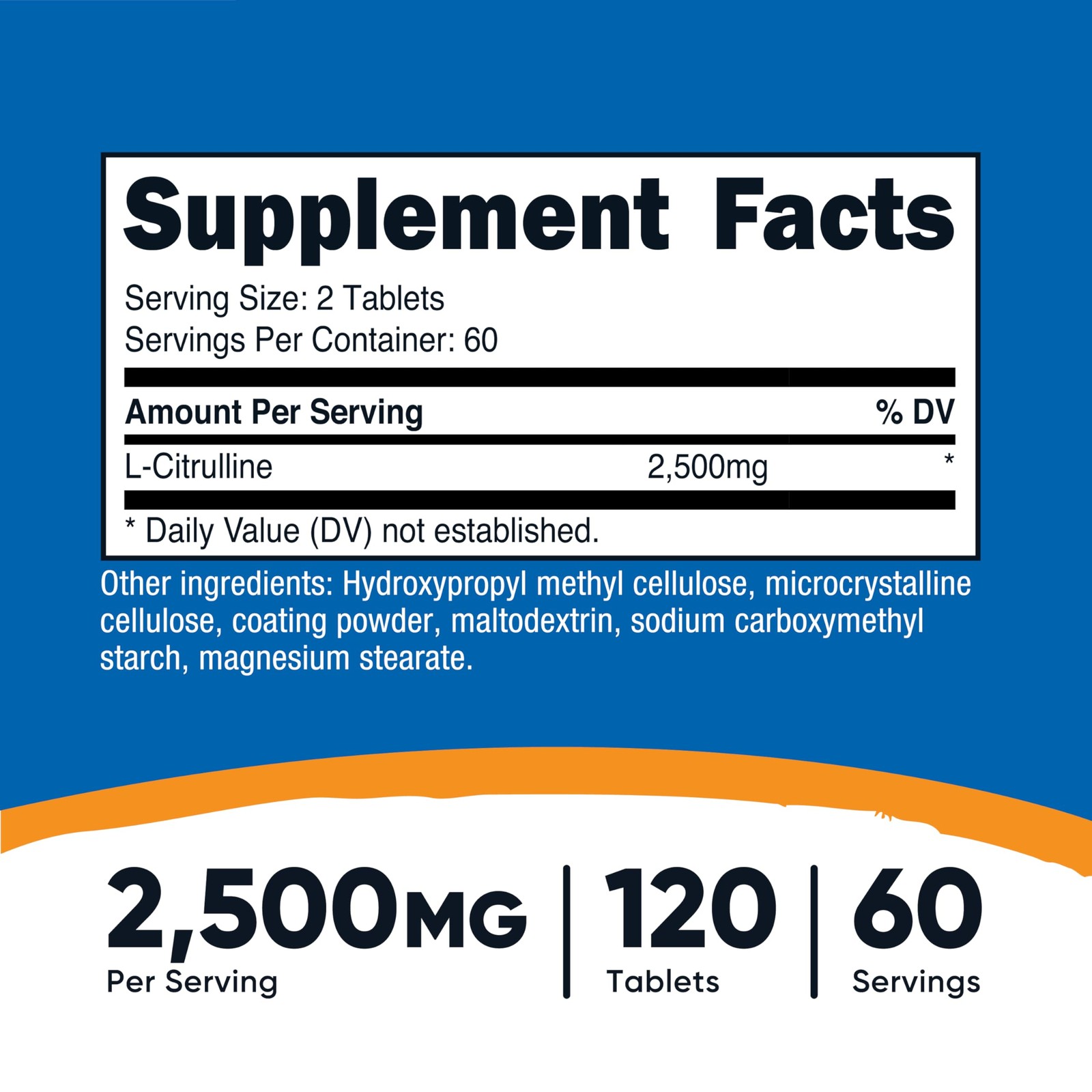Nutricost L-Citrulline 2500mg Per Serving, 60 Servings, 1250mg Per Tablet, 120
