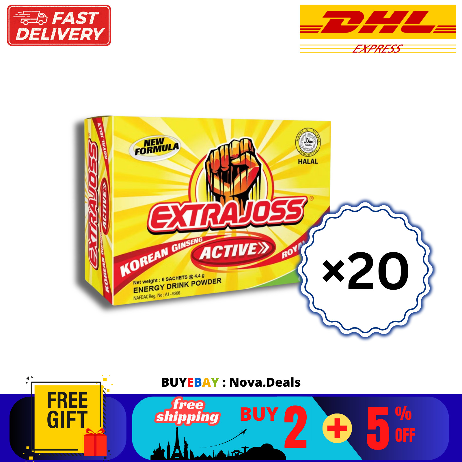 20 X EXTRA JOSS Active Flavour Energy Drink Powder Boost Stamina