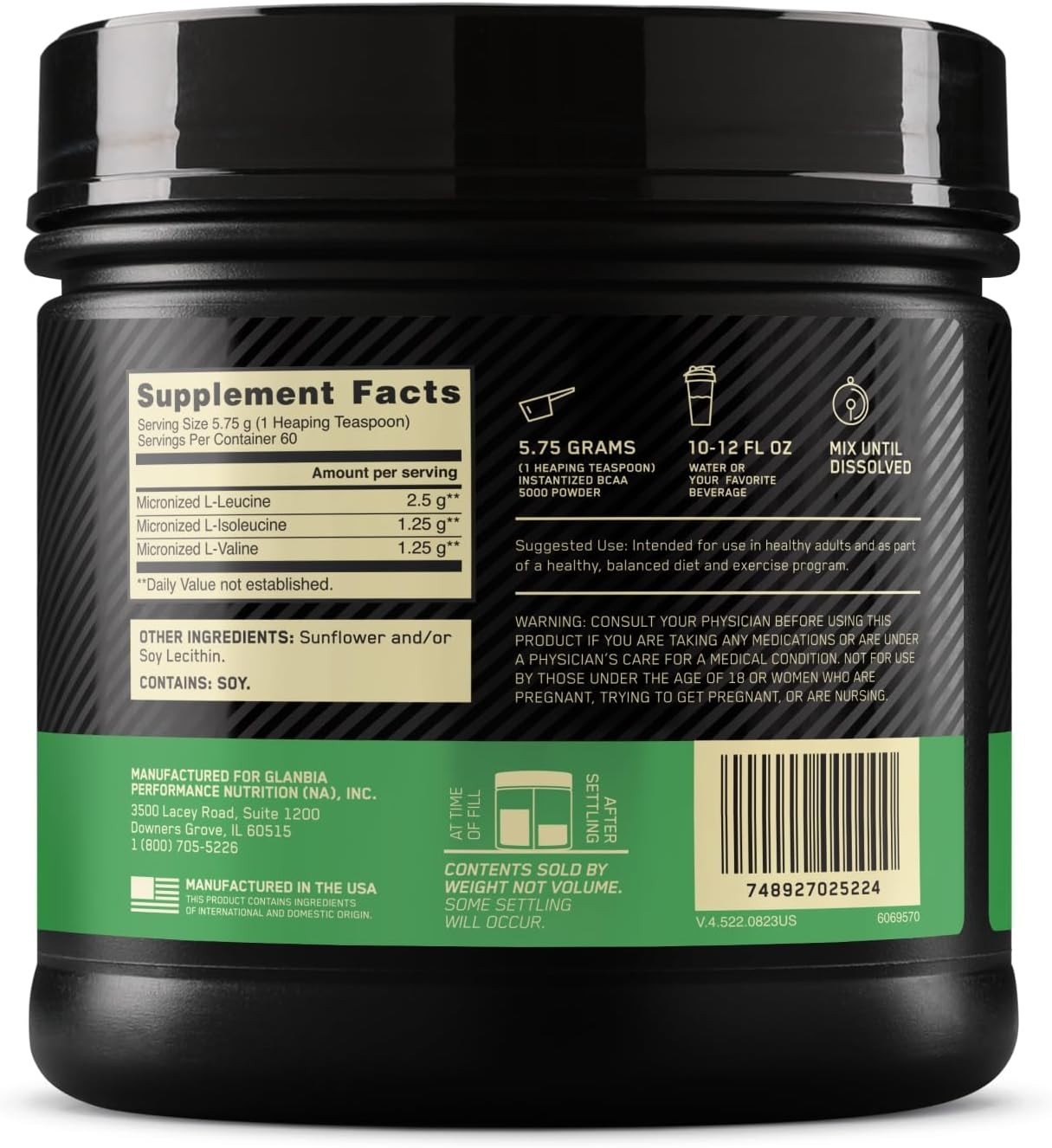 Unflavored BCAA 5000mg Powder for Muscle Recovery – 60 Servings, Keto Approved