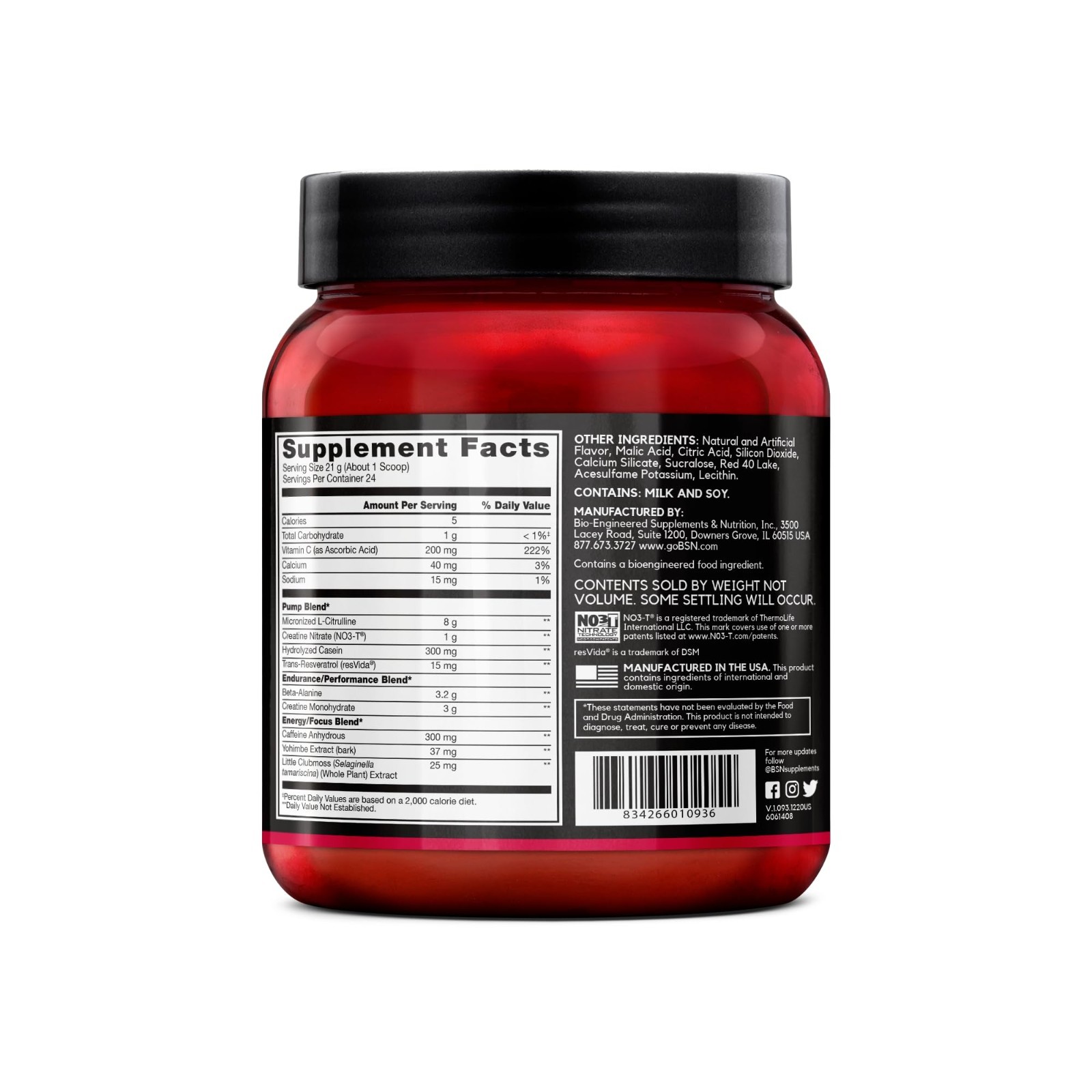Pre Workout Powder Cherry Bomb – 24 Servings | 8g L-Citrulline & 3.2g Beta-Alani