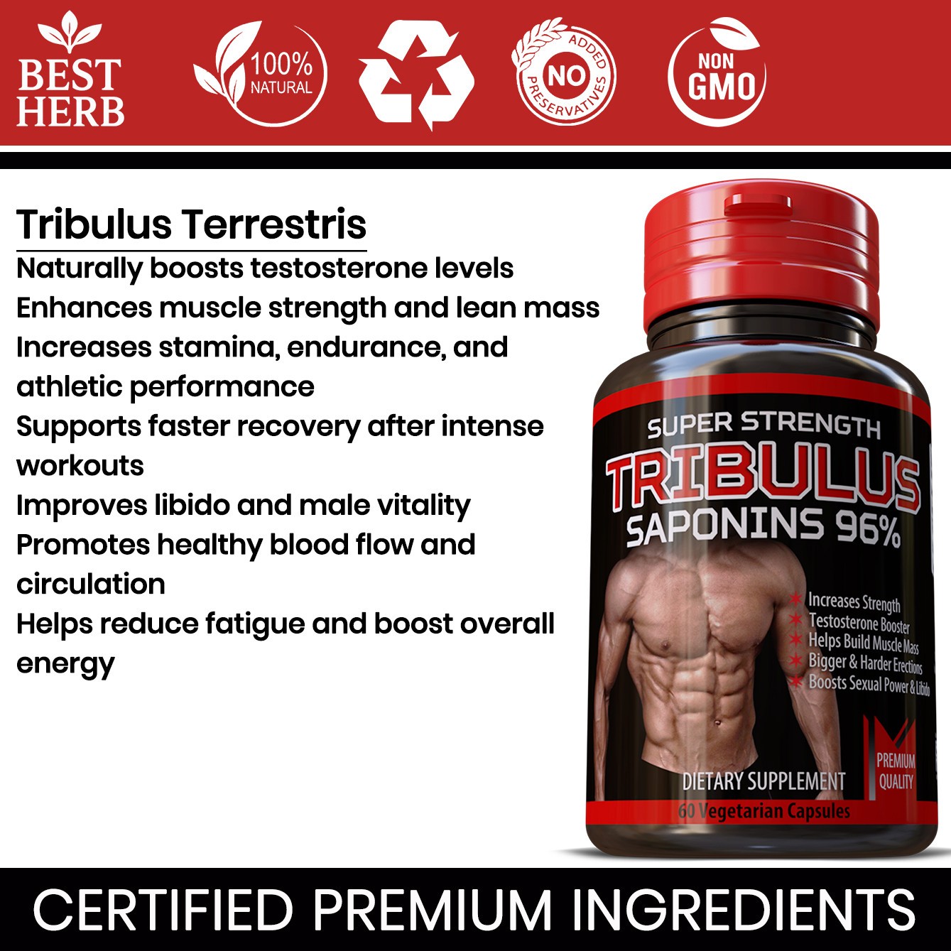 180 TRIBULUS TERRESTRIS STRONGEST EXTRACT PILLS TESTOSTERONE 96% SAPONINS 7500mg