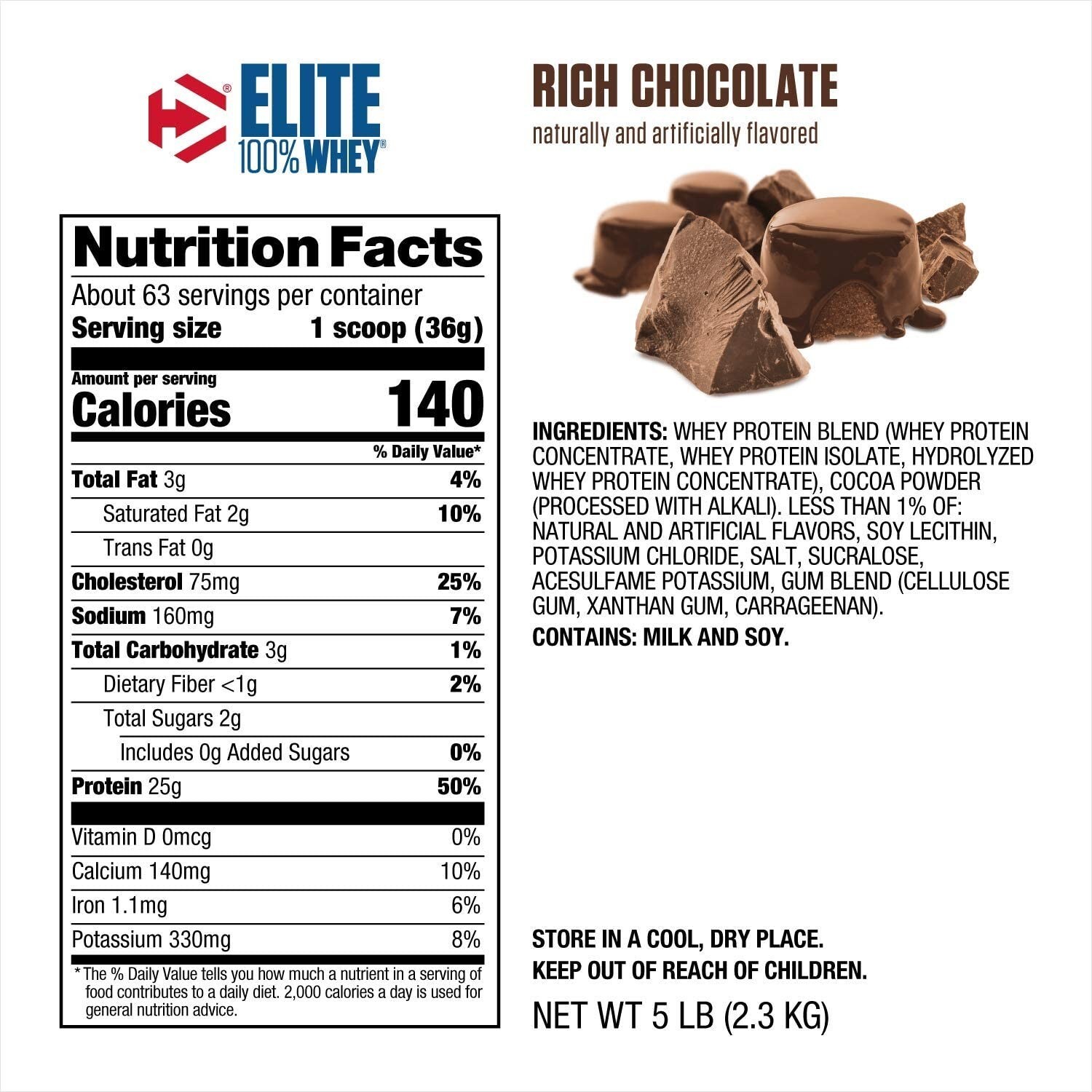 Dymatize Elite 100% 5LB Whey Protein 25g per Serving 67 Servings Pick Flavor New