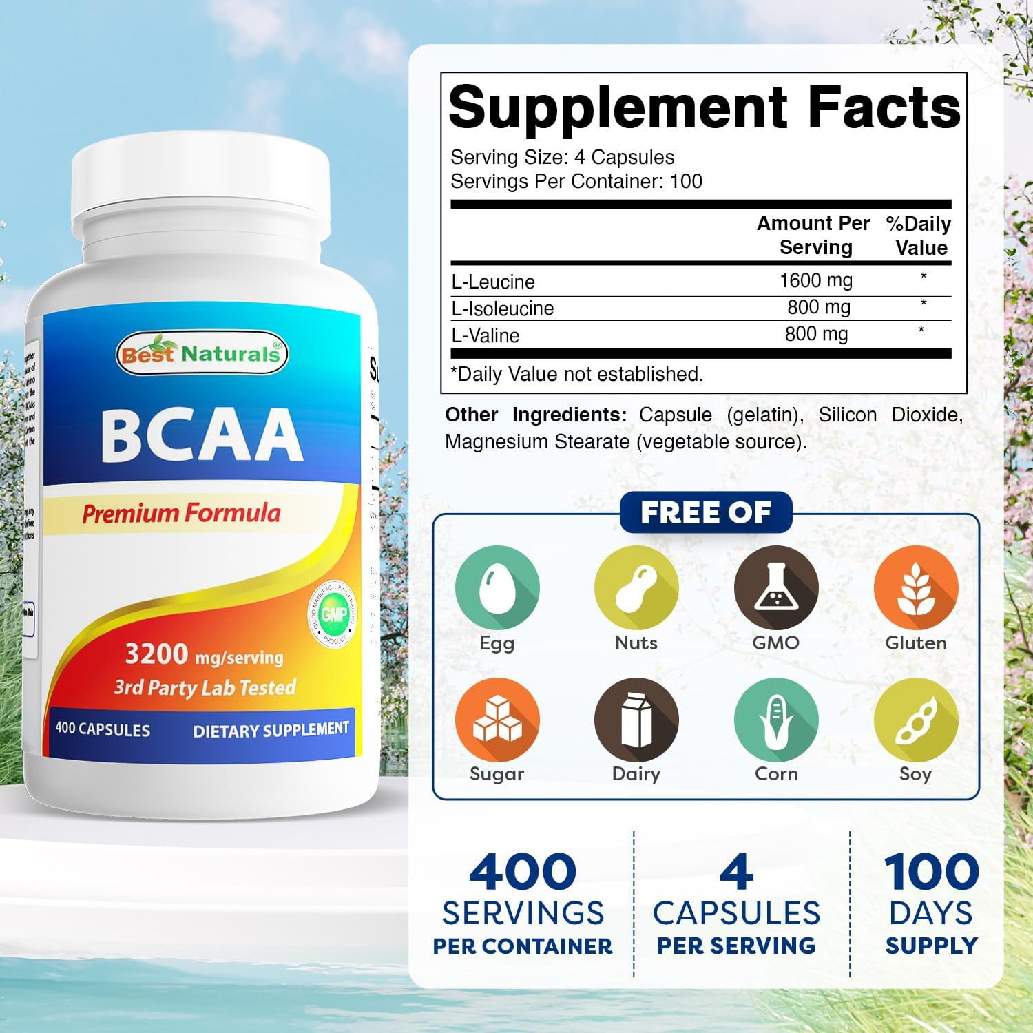 BCAA Branch Chain Amino Acid, 3200Mg per Serving, 400 Capsules – Pharmaceutical
