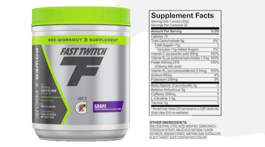 LOT OF 6 Fast Twitch Gatorade Pre Workout Powder Supplement Grape 16.2 oz 6-25