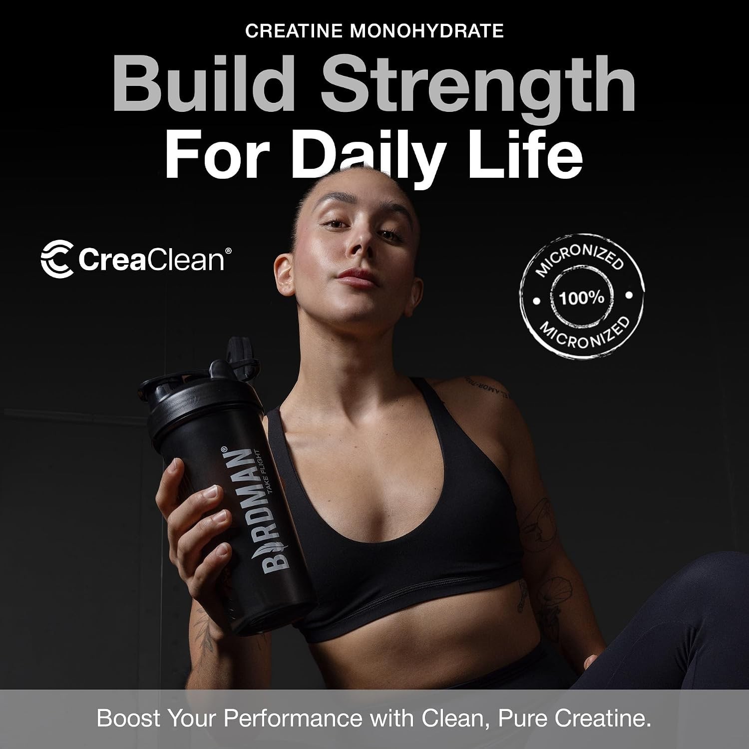 BIRDMAN Micronized Creatine Monohydrate Powder, Organic, Muscle Recovery, Caffei