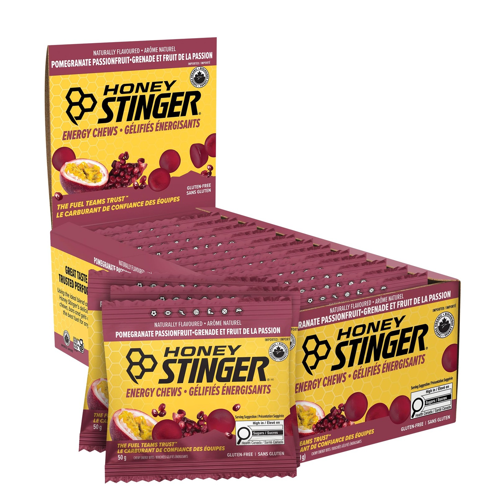 Honey Stinger Organic Pomegranate Passionfruit Energy Chew, 12 Count, Red