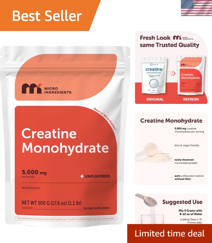 Keto-Friendly Creatine Monohydrate Powder 1.1 lb – 100 Servings for Energy Boost