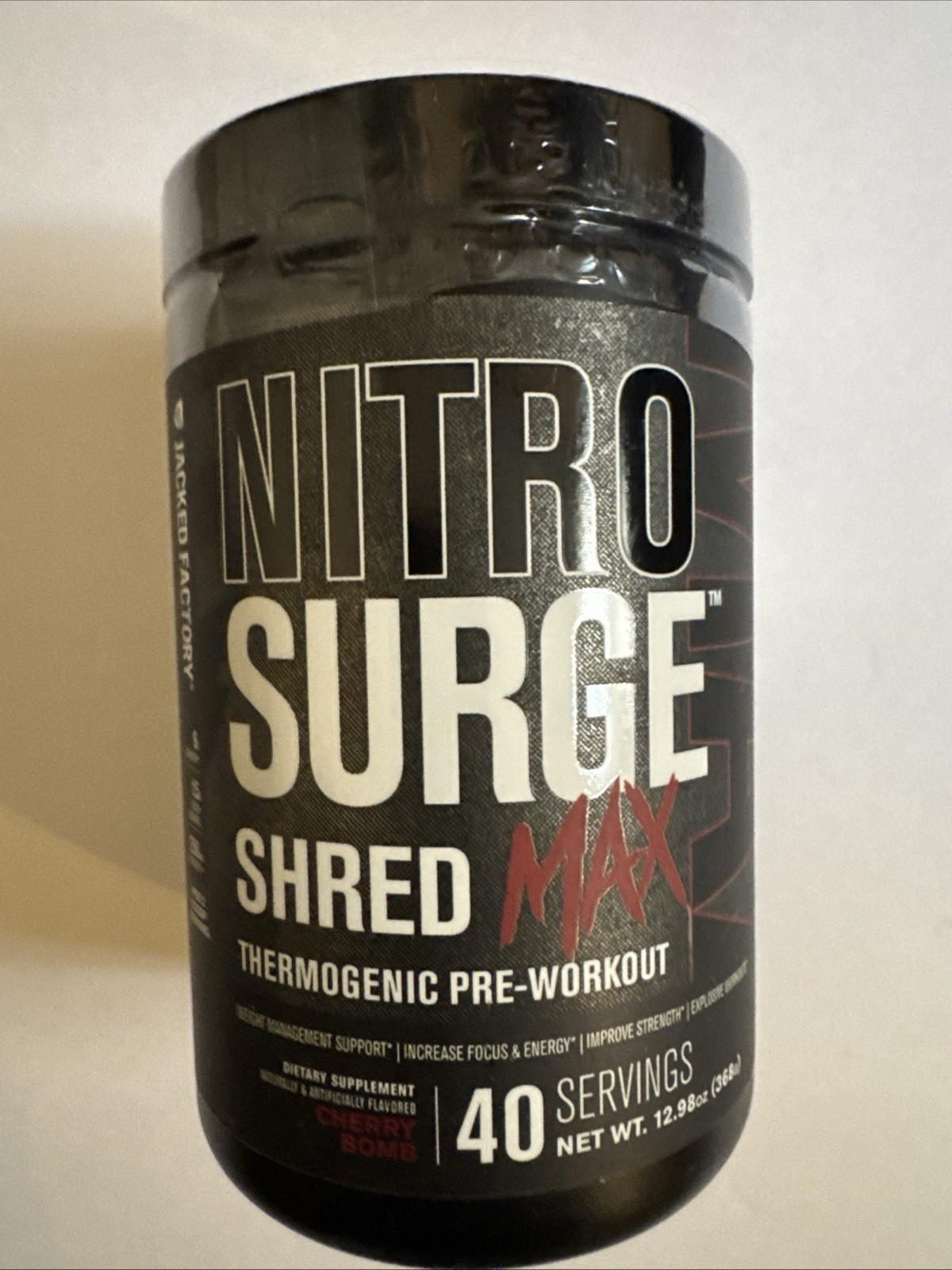 Nitrosurge Shred Max Preworkout Cherry Bomb 40 Servings Exp 1/2027 GREAT PRICE