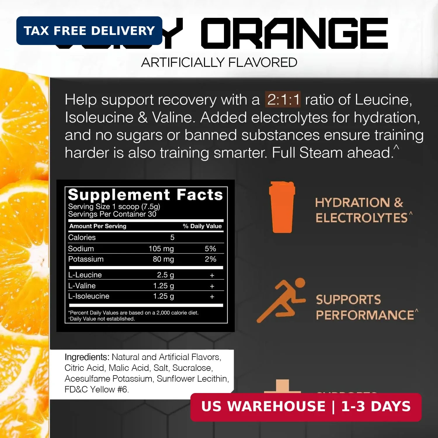 Rival Nutrition Steam BCAA Orange I 30 Servings I 5g Branched Chain Amino Acids