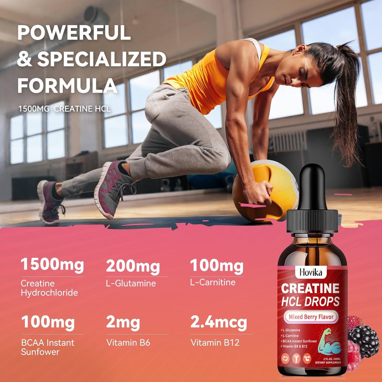 Creatine HCL Liquid Drops for Men & Women, 2 Fl Oz (Pack of 1)