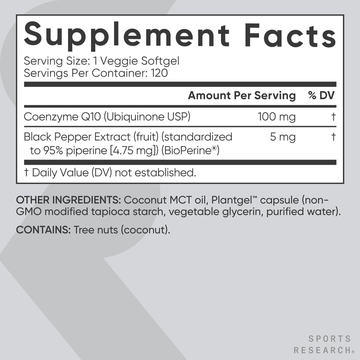 Concentrated Coconut Oil & Bioperine CoQ10 Daily Supplement (120 gels)