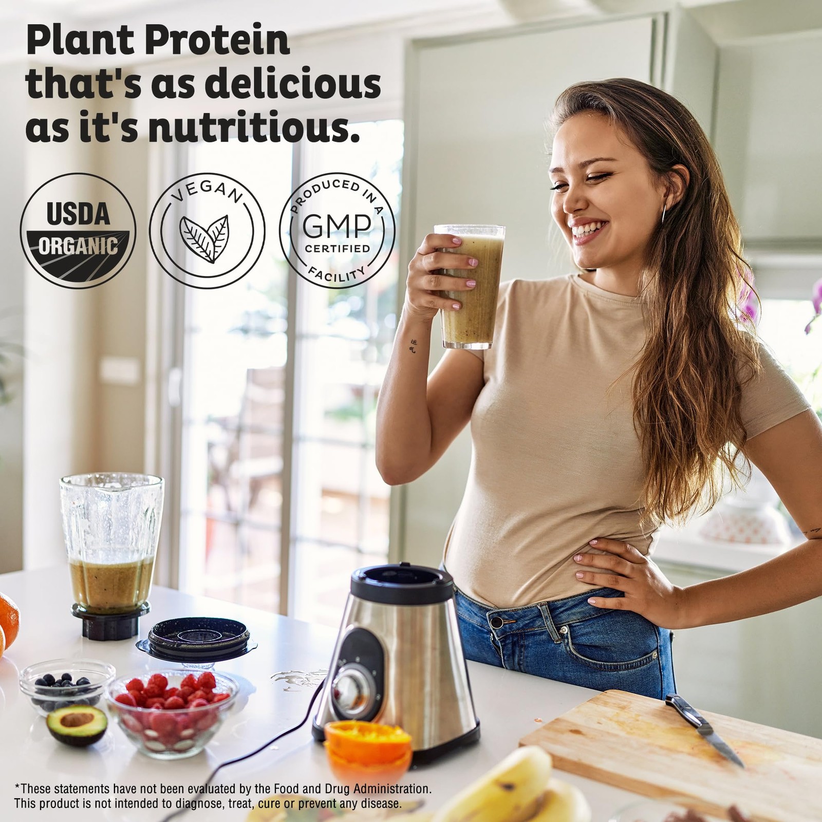 KOS Organic Plant Based Protein Powder, 20.6 Ounce (Pack of 1), No Color