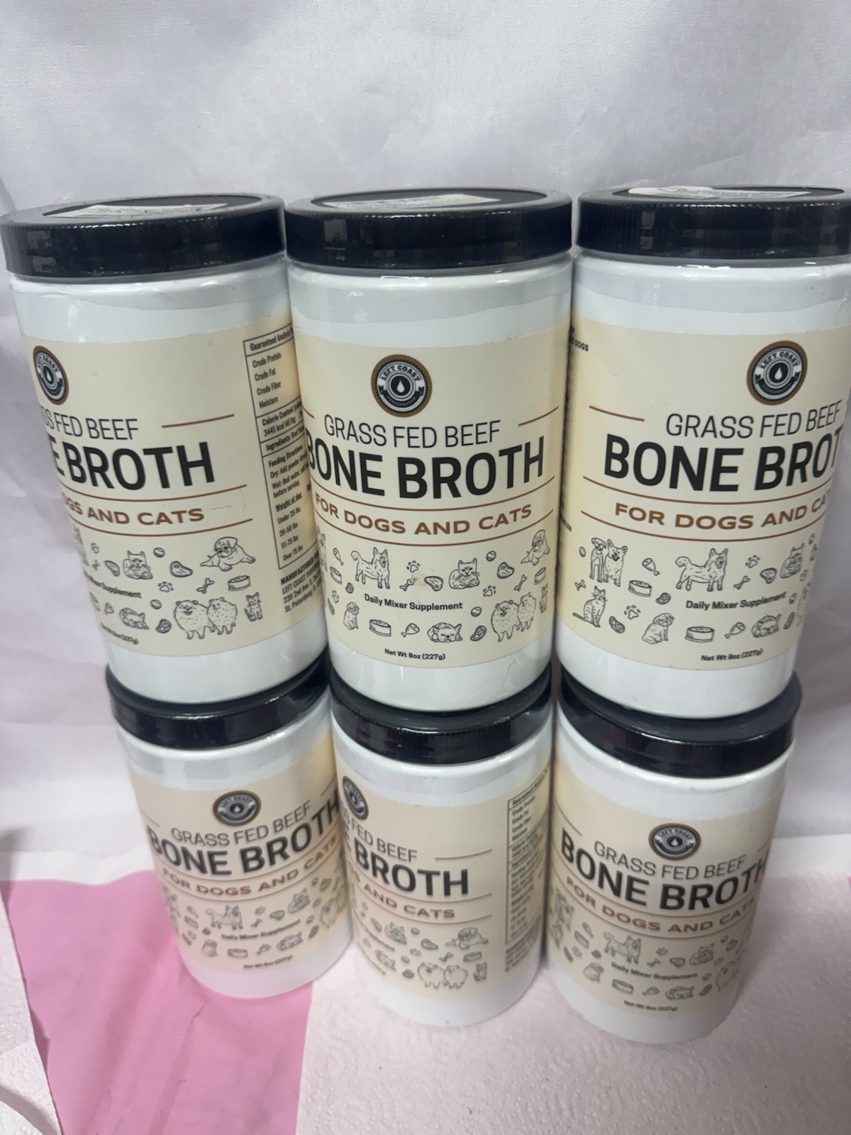6X Left Coast Beef Bone Broth Powder for Dogs Cats | Grass-fed Bone Broth, 8oz