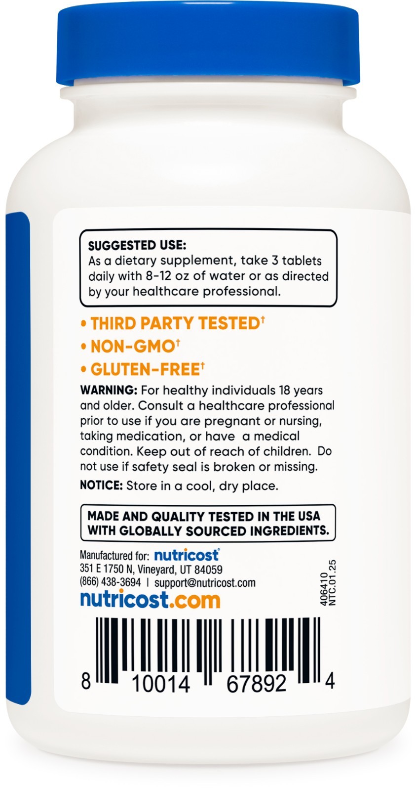 Nutricost Calcium, Magnesium & Zinc Tablets (180 Tablets, 60 Servings)
