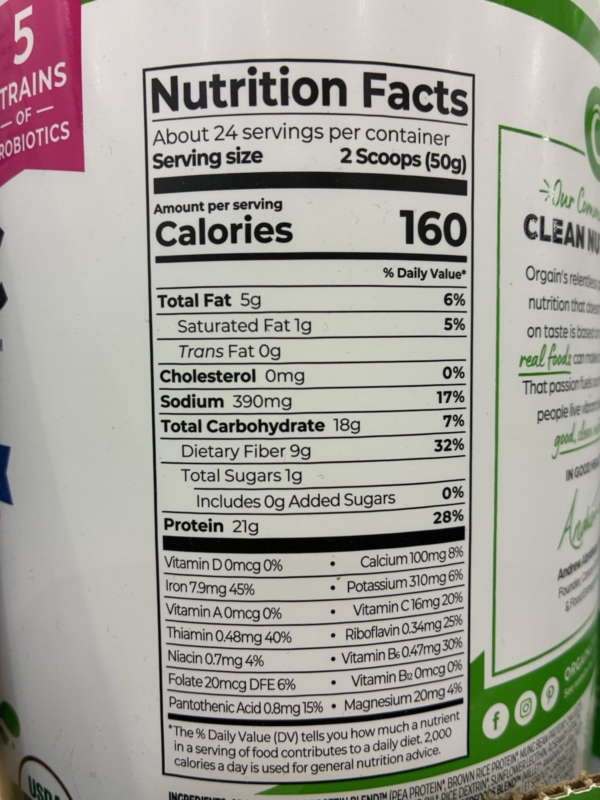 Orgain Organic Plant Protein Powder 21g Vegan Creamy Chocolate Fudge 42.3oz