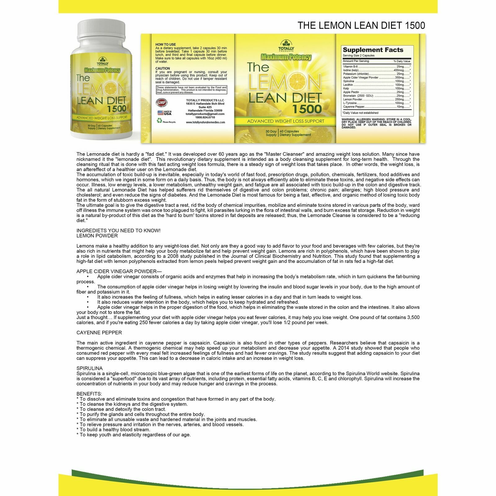Lemon Lean Diet Maximum Potency Pure Keto BHB Weight Loss Pills Free Shipping