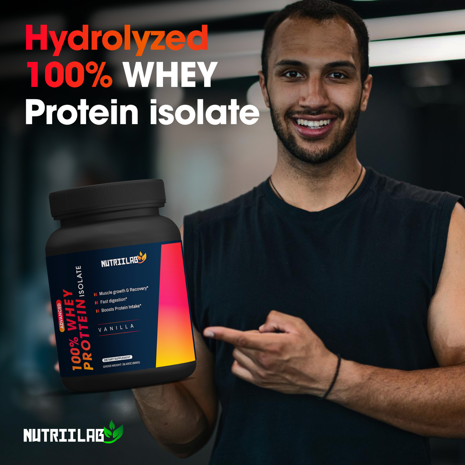 NutriiLab 100% Whey Isolate Protein Powder Vanilla Chocolate Lactose Free 24 Srv