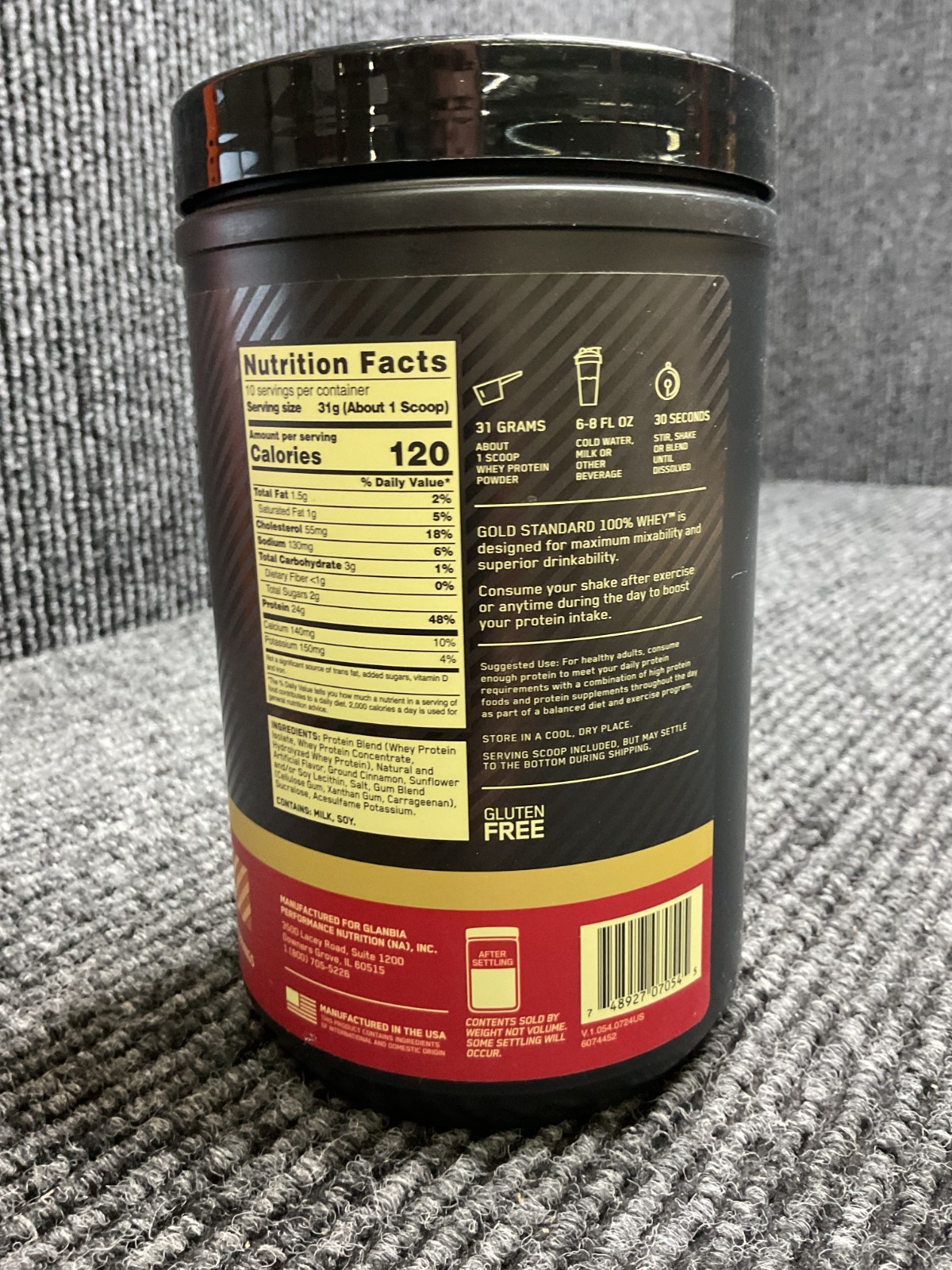 Gold Standard 100% Whey Protein Powder, Cinnamon Roll, 10.9OZ EXP 7/21/26