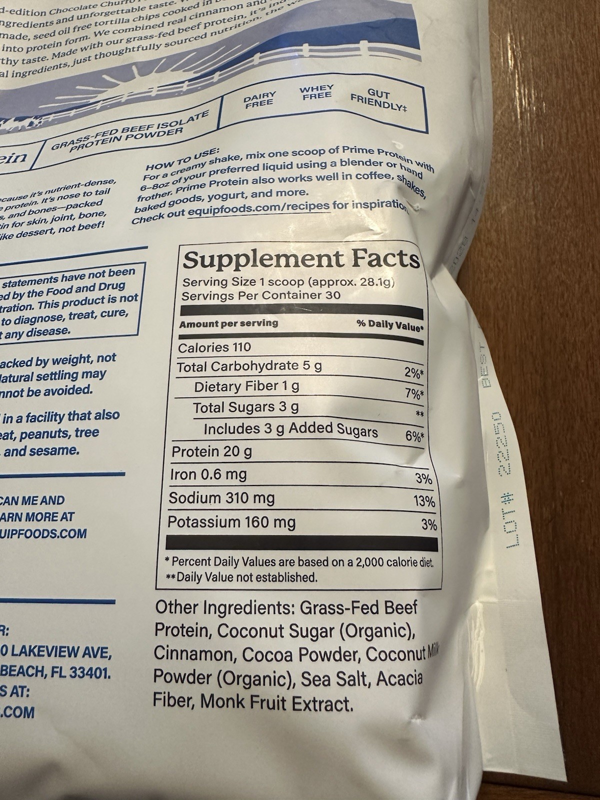 Equip Prime Protein Grass-Fed Beef Isolate Powder MASA Chocolate Churro 4/28