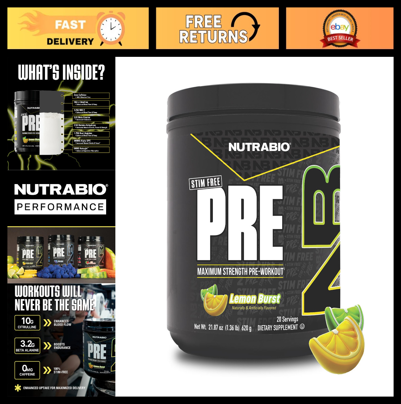 Stim-Free Pre Workout Powder | Non-Stimulant Energy, Focus & Endurance | 10g Cit
