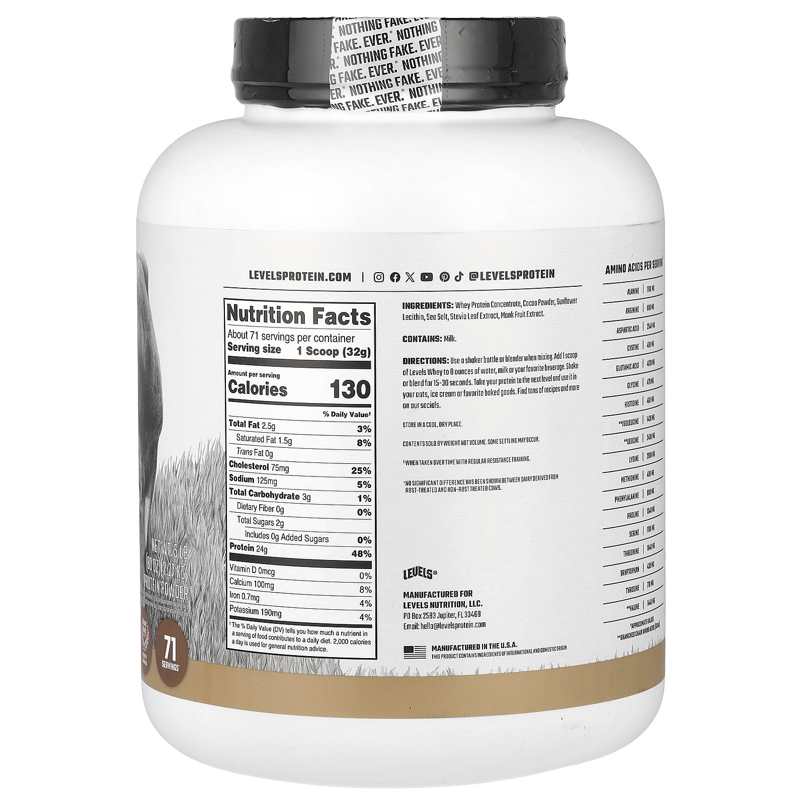 Grass Fed Whey Protein Powder, Pure Chocolate, 5lb (2.27 kg)