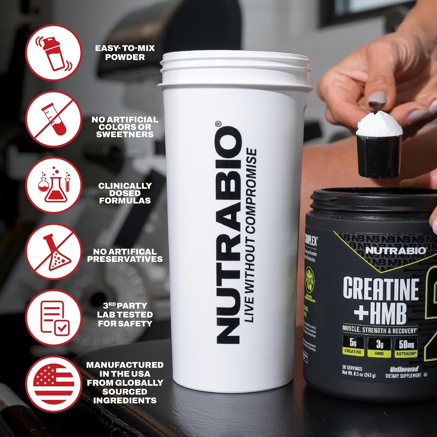 NutraBio Creatine + HMB- Creatine Monohydrate with HMB Powder for Muscle Growth