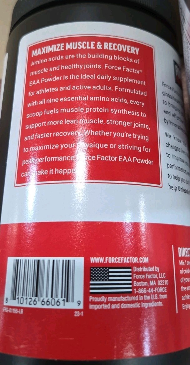 2 x Force Factor Essential Amino Acids Full Spectrum EAAs Powder 10.4 oz