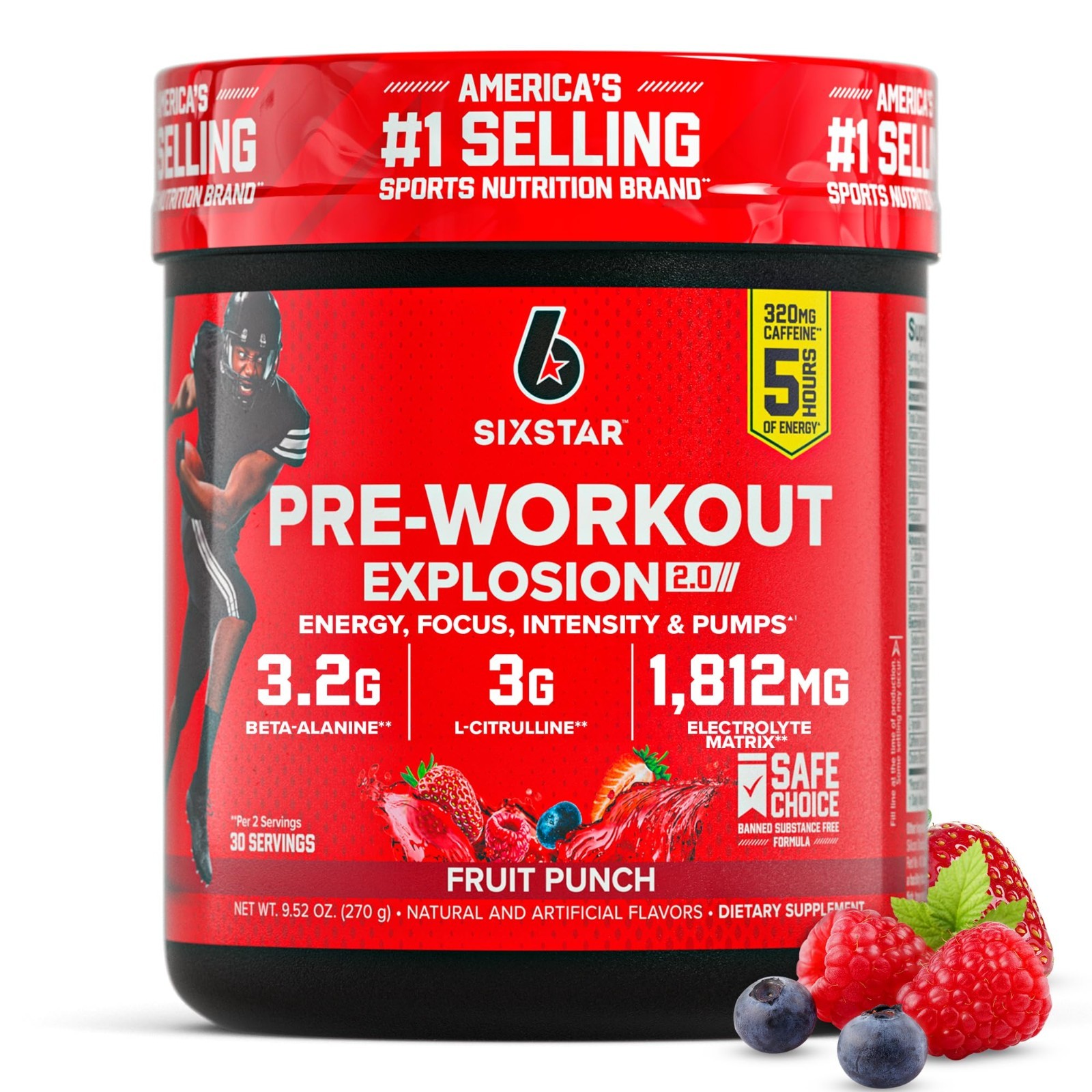 Pre-Workout Powder for Energy & Focus, Fruit Punch, 30 Servings – Beta-Alanine &