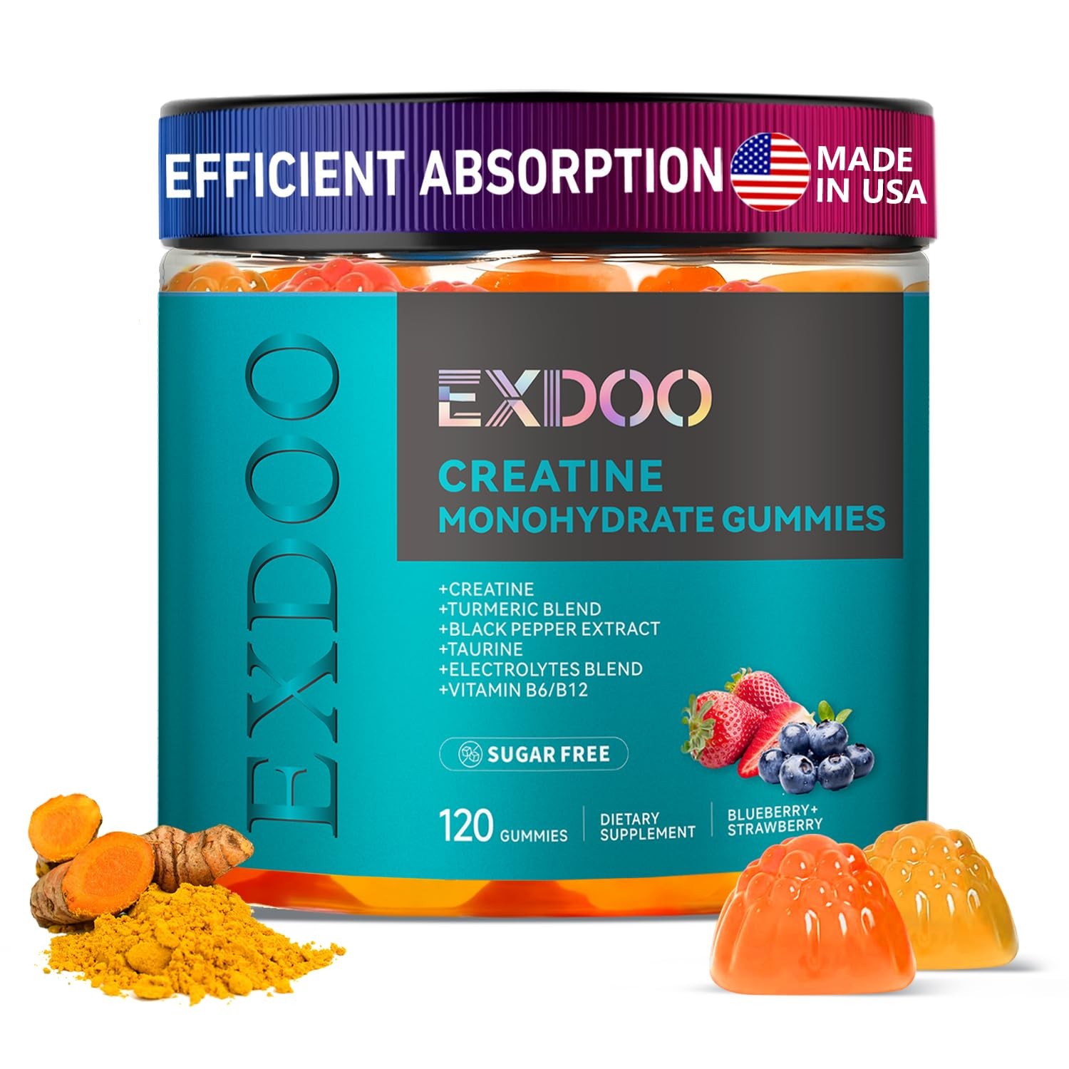 Creatine Monohydrate Gummies with Turmeric for 120 Count (Pack of 1)