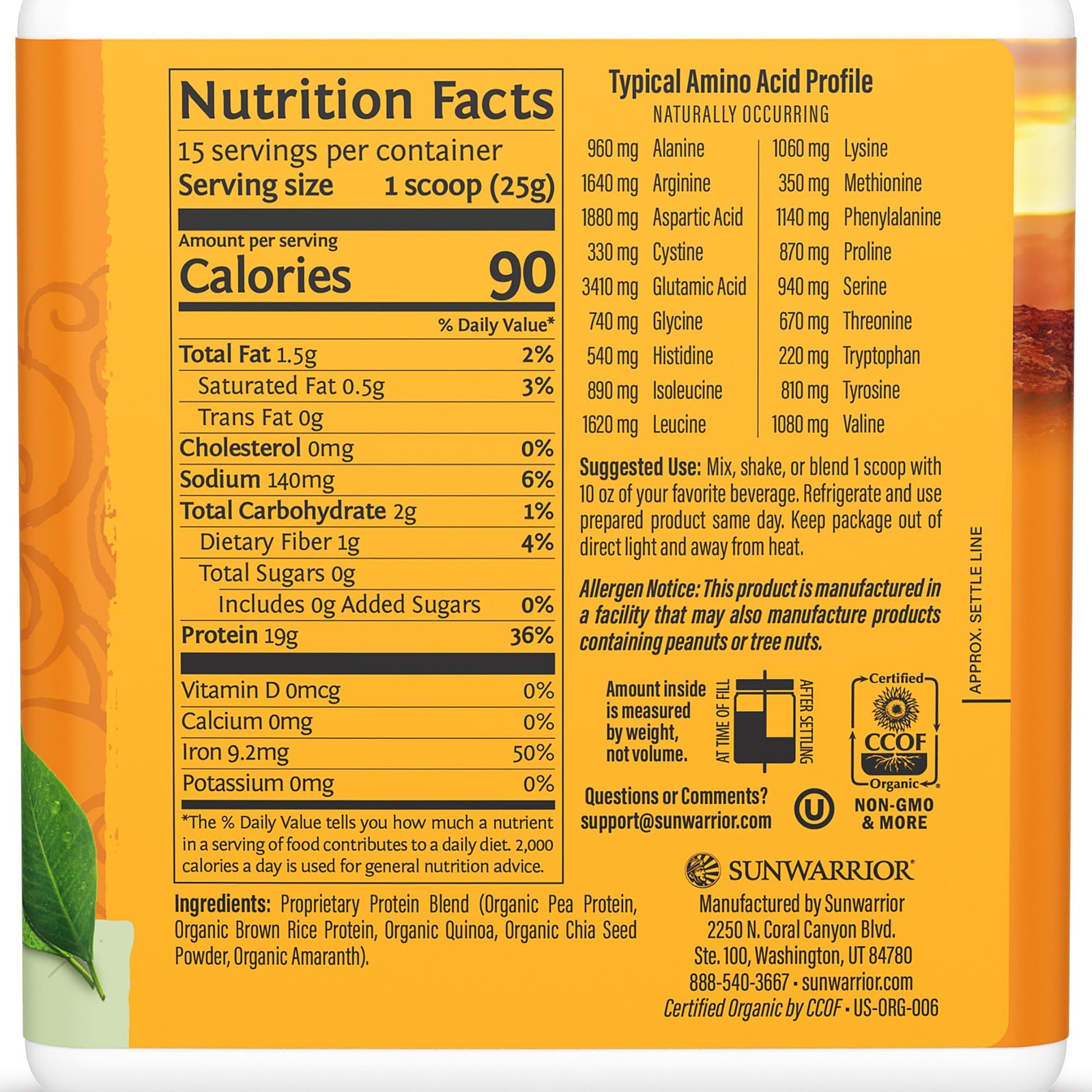 pack of 3 Sunwarrior Organic Classic Plus Natural, 375 GR