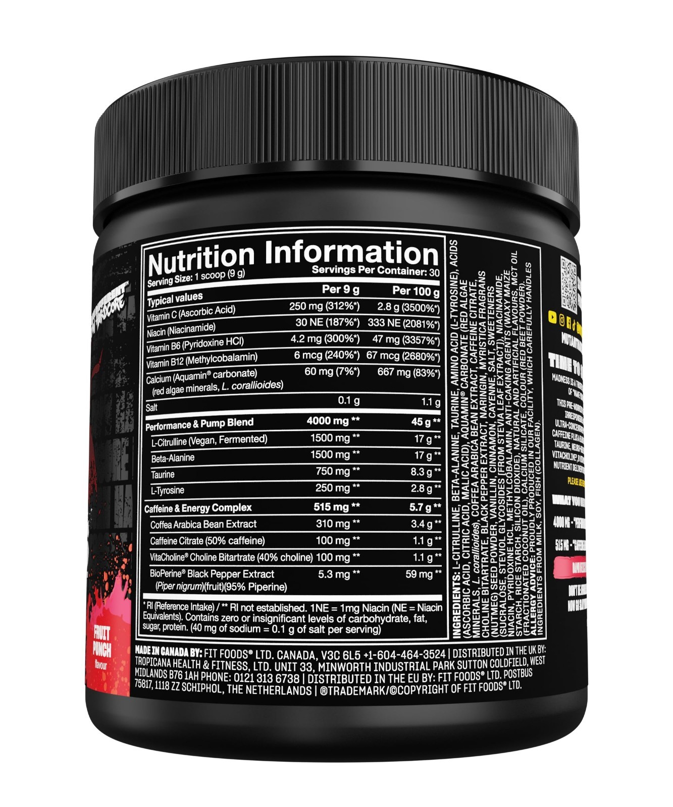 Ultra-Concentrated Pre-Workout Powder, Fruit Punch Flavor, 9.52 oz – Energy Boos