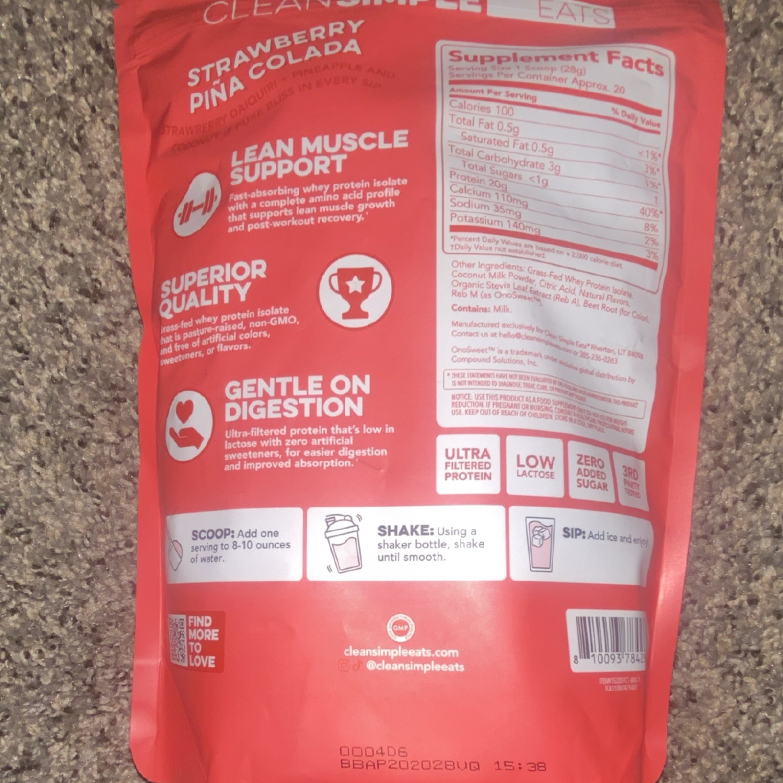 Clean Simple Eats Clear Whey Protein Isolate Grass Fed Zero Sugar 19.7 oz