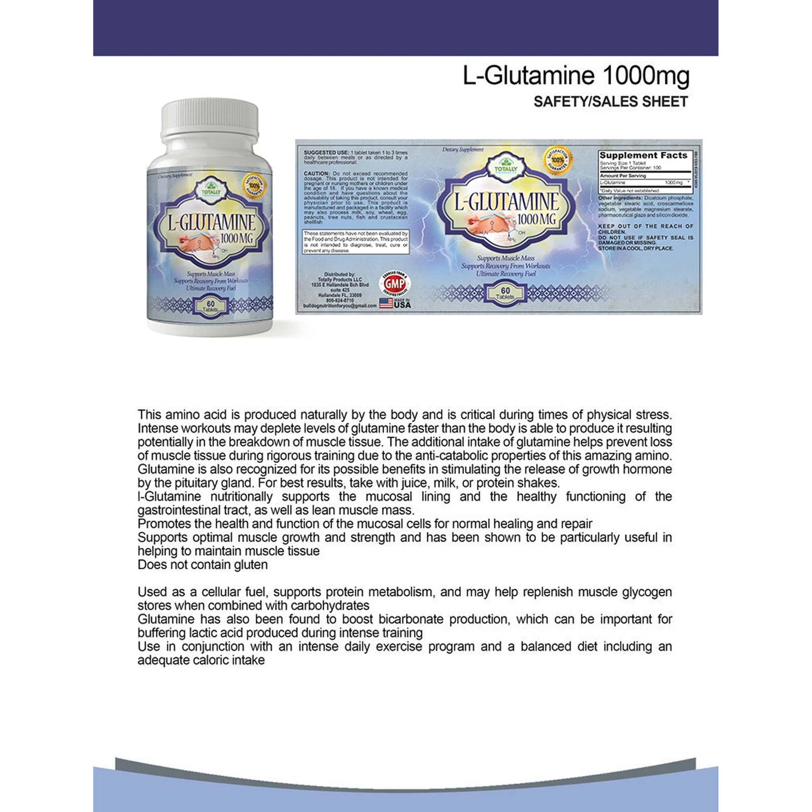 L-Glutamine 60 Muscle Growth Lean Mass Support Gastrointestinal Tract Supplement