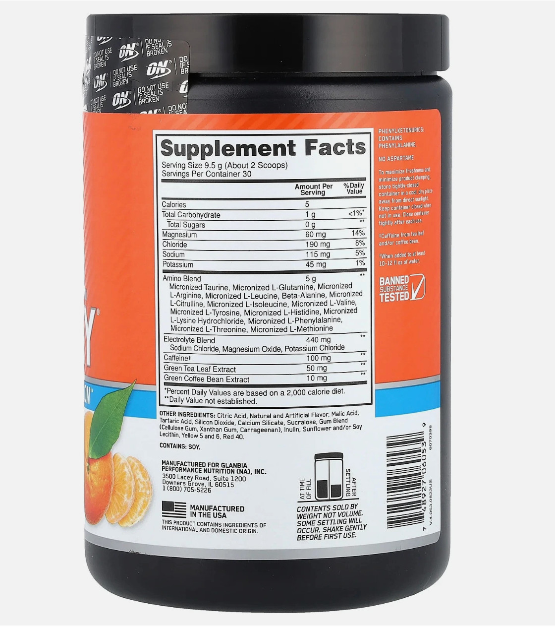 Optimum Nutrition Essential Amin.O. Energy Tangerine Wave, 10.05 oz exp 06/27